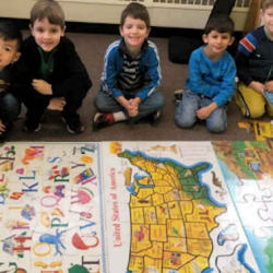 Newton preschool students studying United States geography