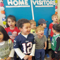 parkside preschoolers displaying hometown pride in Patriots super bowl win