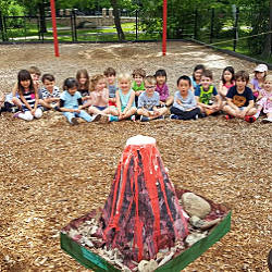 parkside preschoolers build a volcano for STEM camp project